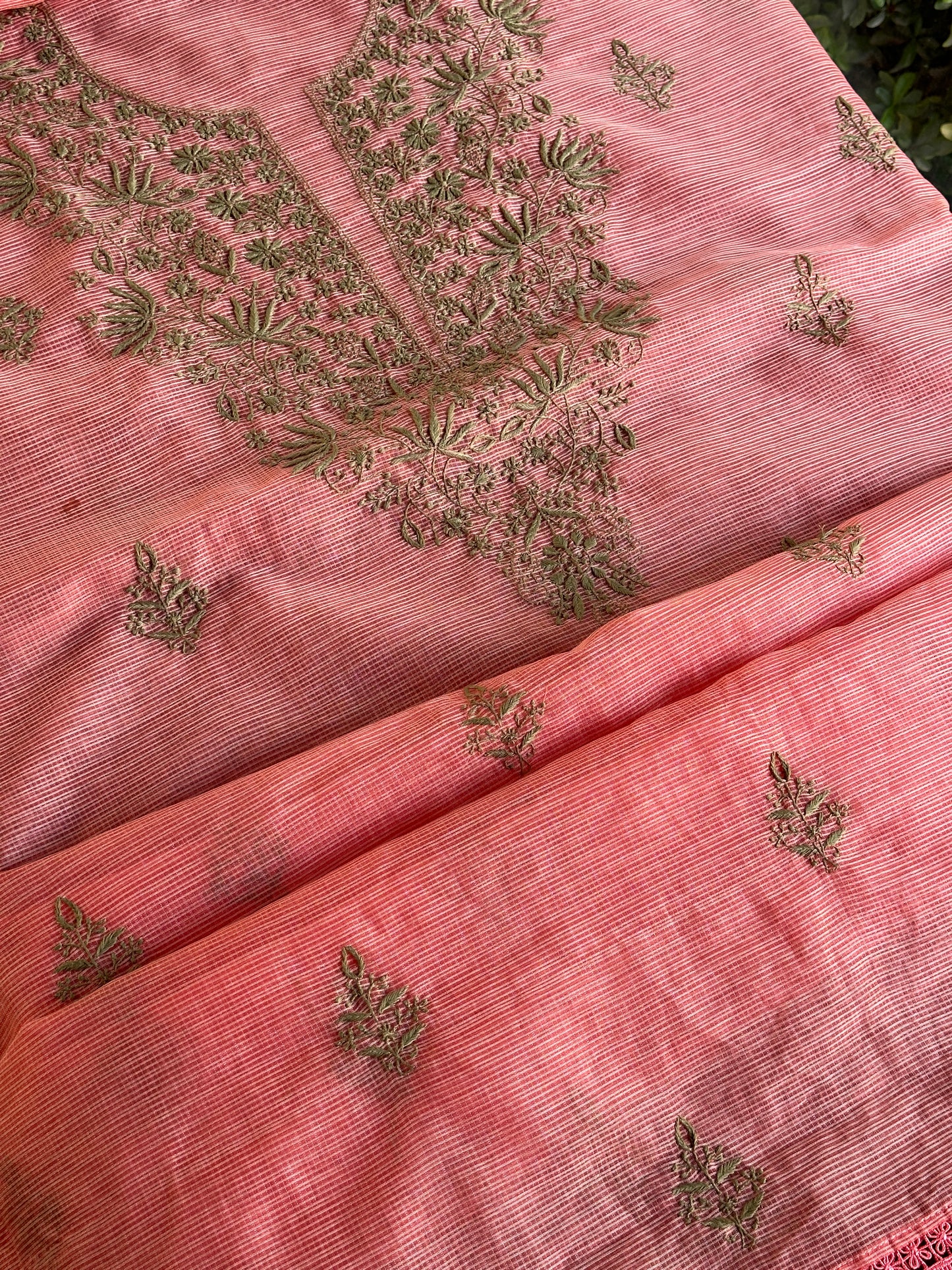 Peach Kota Chikankari Unstitched Fabrics
