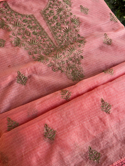 Peach Kota Chikankari Unstitched Fabrics