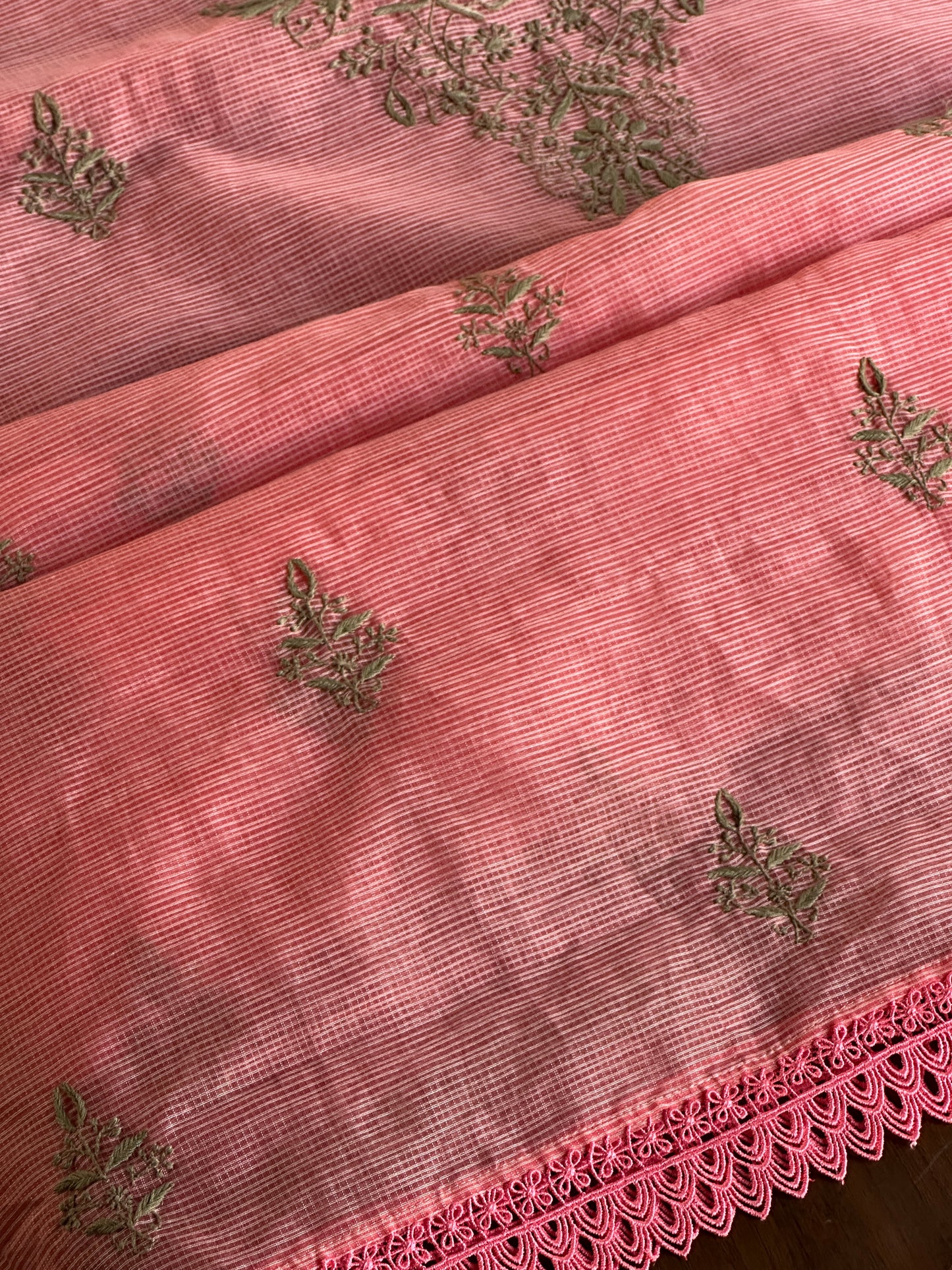 Peach Kota Chikankari Unstitched Fabrics
