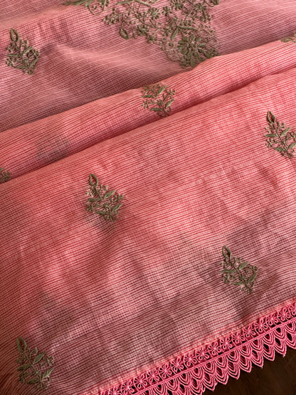 Peach Kota Chikankari Unstitched Fabrics