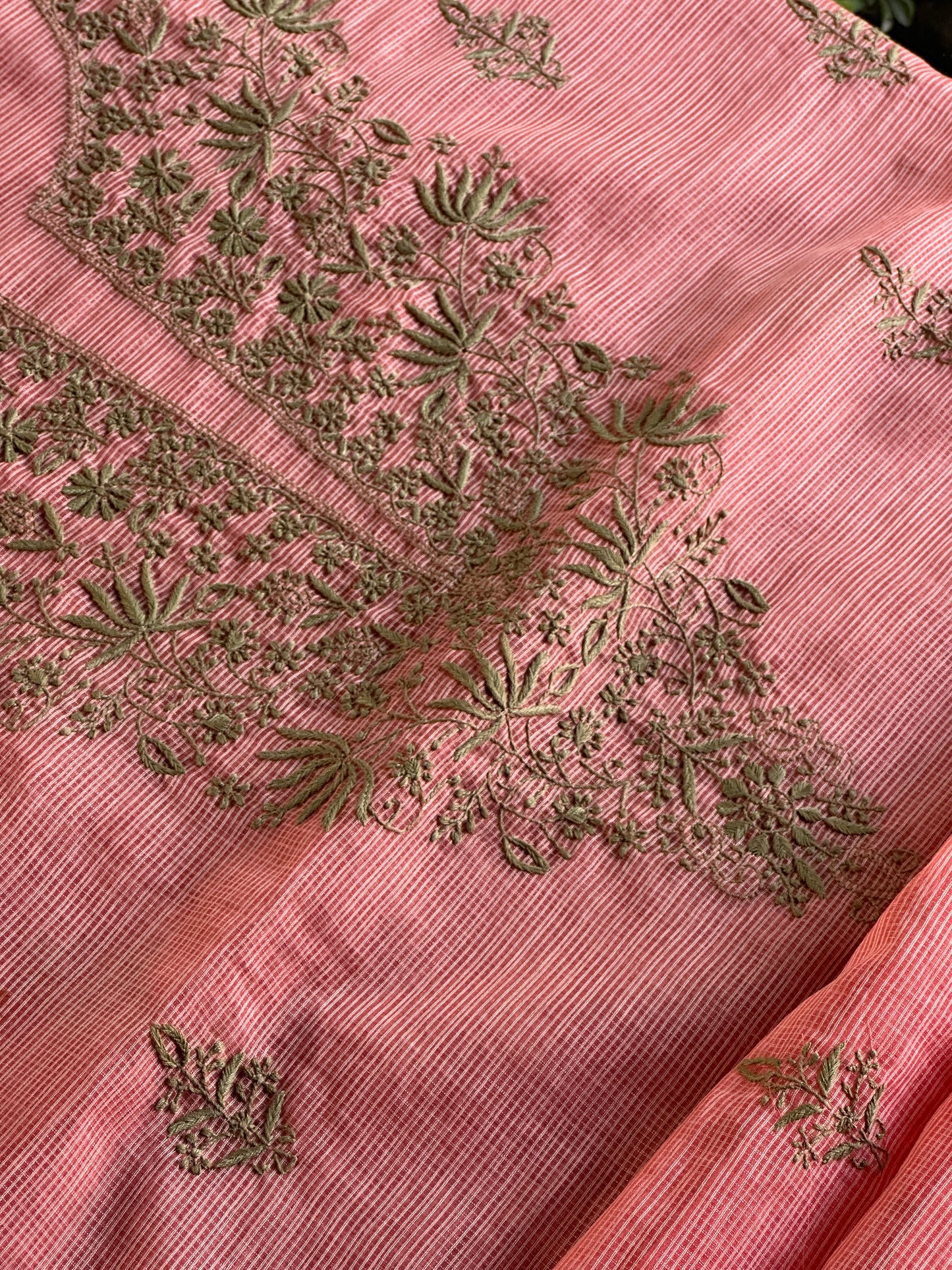 Peach Kota Chikankari Unstitched Fabrics