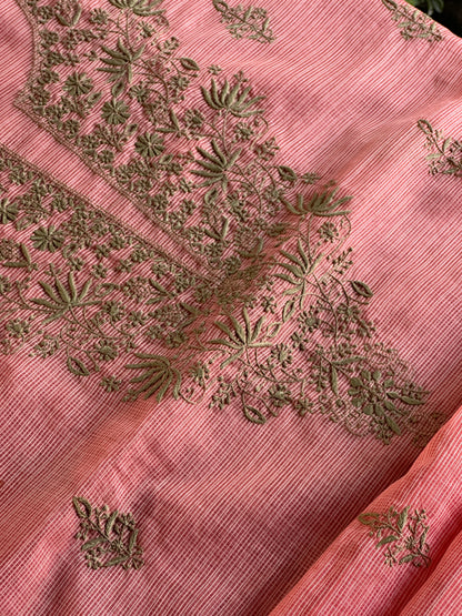 Peach Kota Chikankari Unstitched Fabrics