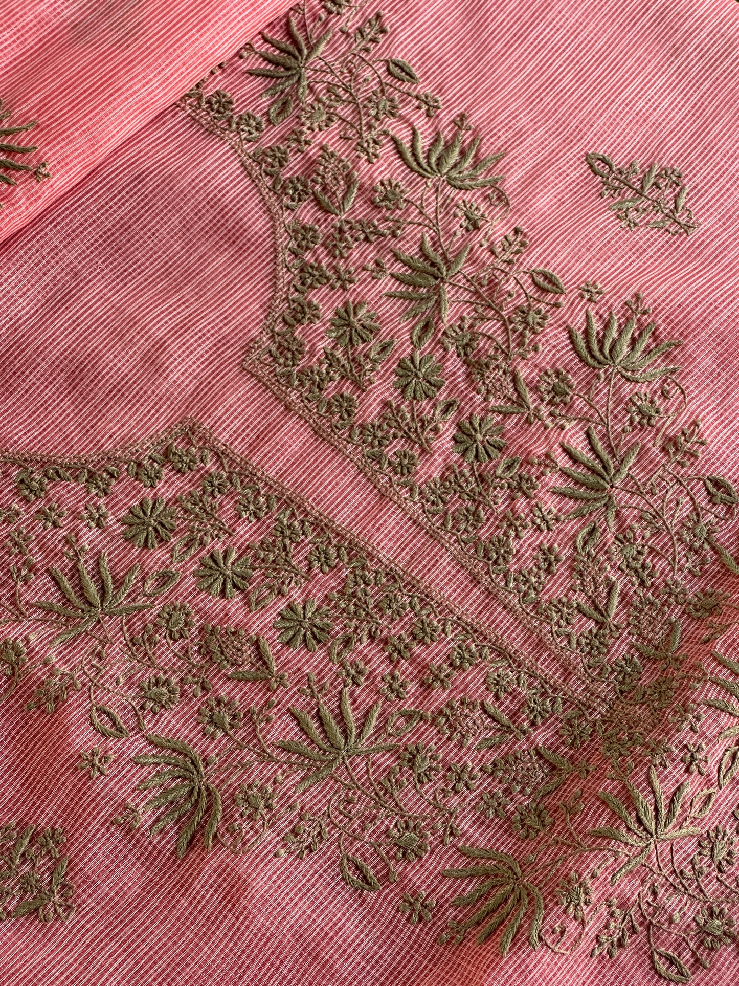 Peach Kota Chikankari Unstitched Fabrics