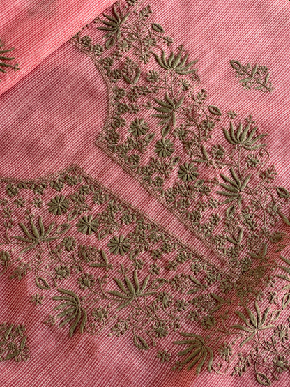 Peach Kota Chikankari Unstitched Fabrics