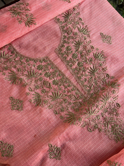 Peach Kota Chikankari Unstitched Fabrics