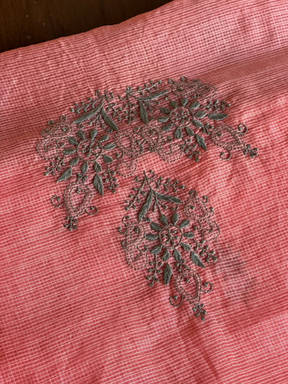 Peach & Grey Shade Kota Chikankari Unstitched Suit Fabric