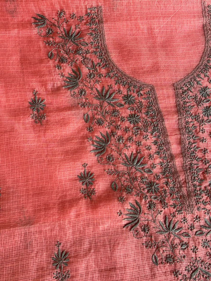 Peach & Grey Shade Kota Chikankari Unstitched Suit Fabric