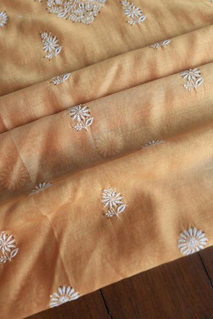 Peach Mal Cotton Chikankari Unstitched Kurta Dupatta Fabrics With Kamdani