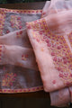 Peach & Pink Shade Noor Organza Silk Chikankari Unstitched Kurta Dupatta Set