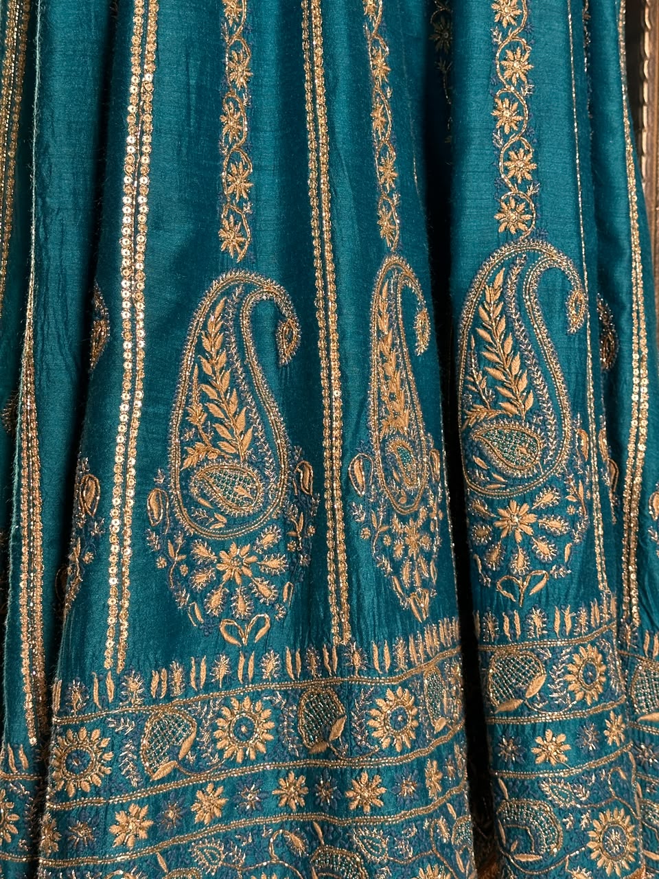 Peacock Blue Moonga Silk Chikankari Anarkali With Dupatta