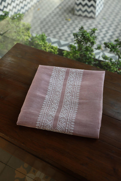 Pearl Pink Linen Chikankari Unstitched Men's Kurtas Fabric