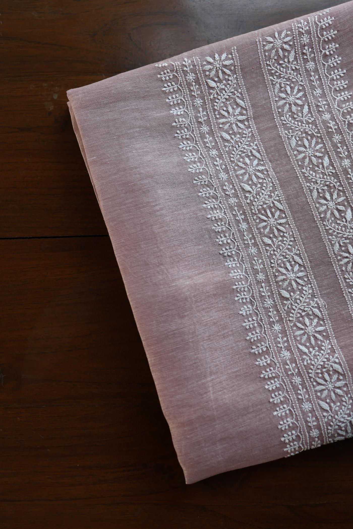 Pearl Pink Linen Chikankari Unstitched Men's Kurtas Fabric