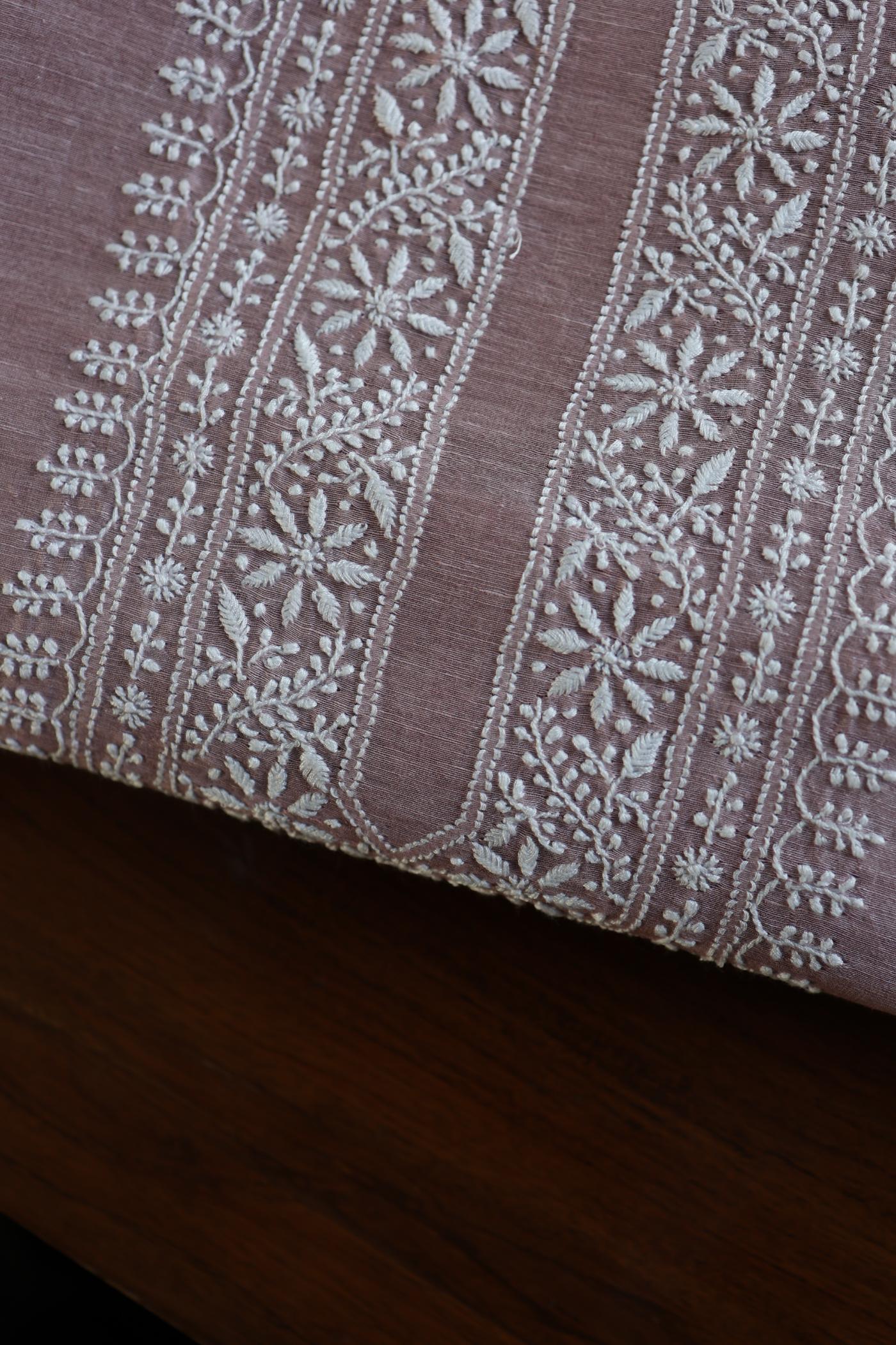 Pearl Pink Linen Chikankari Unstitched Men's Kurtas Fabric