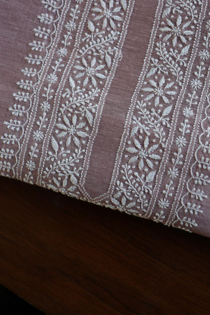 Pearl Pink Linen Chikankari Unstitched Men's Kurtas Fabric