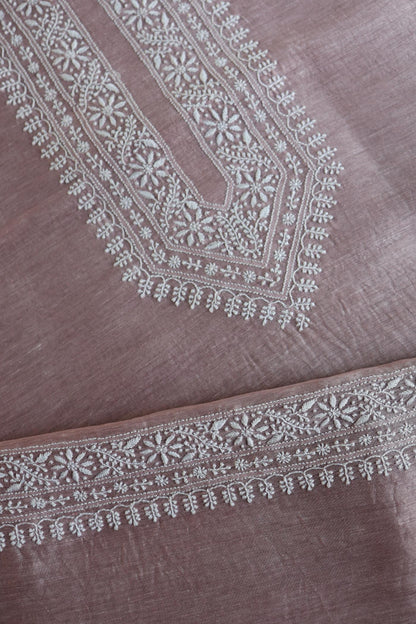 Pearl Pink Linen Chikankari Unstitched Men's Kurtas Fabric