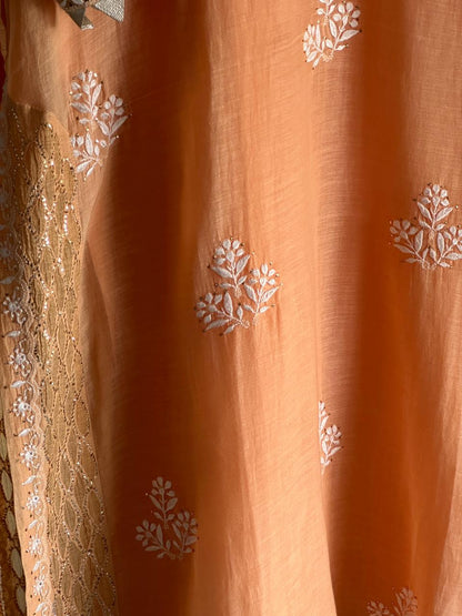 Persian Orange Daraz Applique Chikankari Mukaish Kurta Dupatta Set