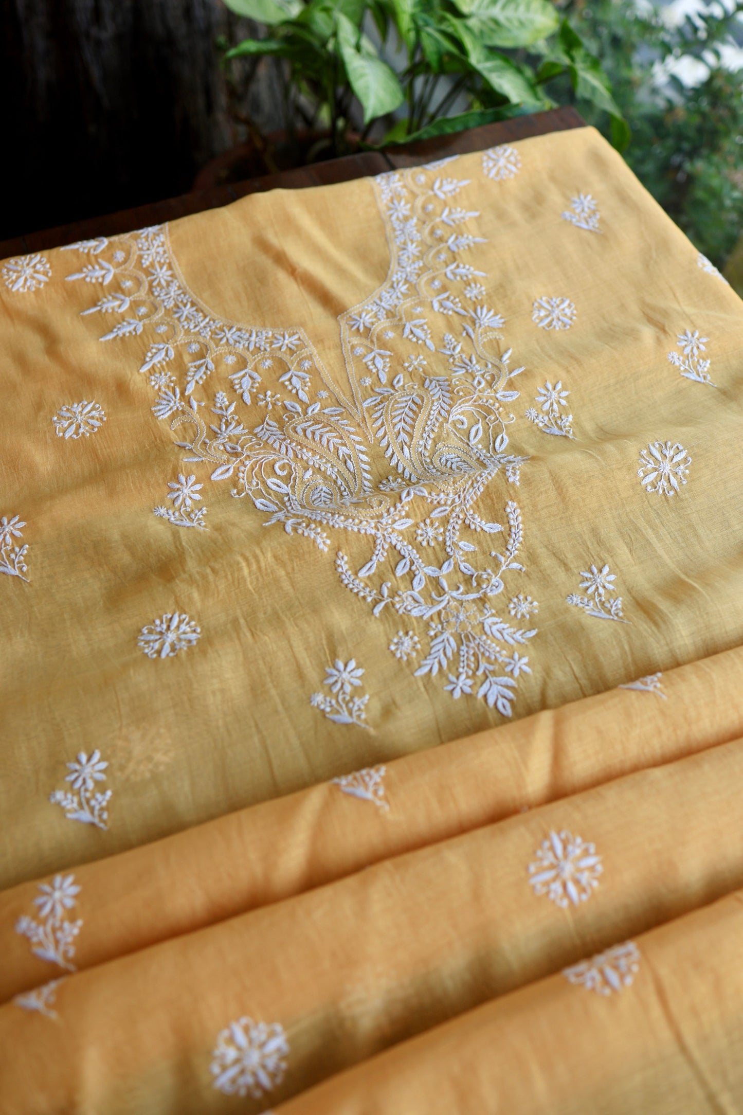 Persian Orange Mal Cotton Fine Chikankari Unstitched Fabric