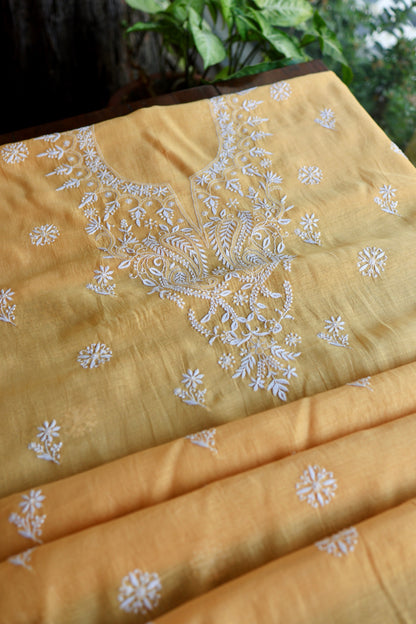 Persian Orange Mal Cotton Fine Chikankari Unstitched Fabric
