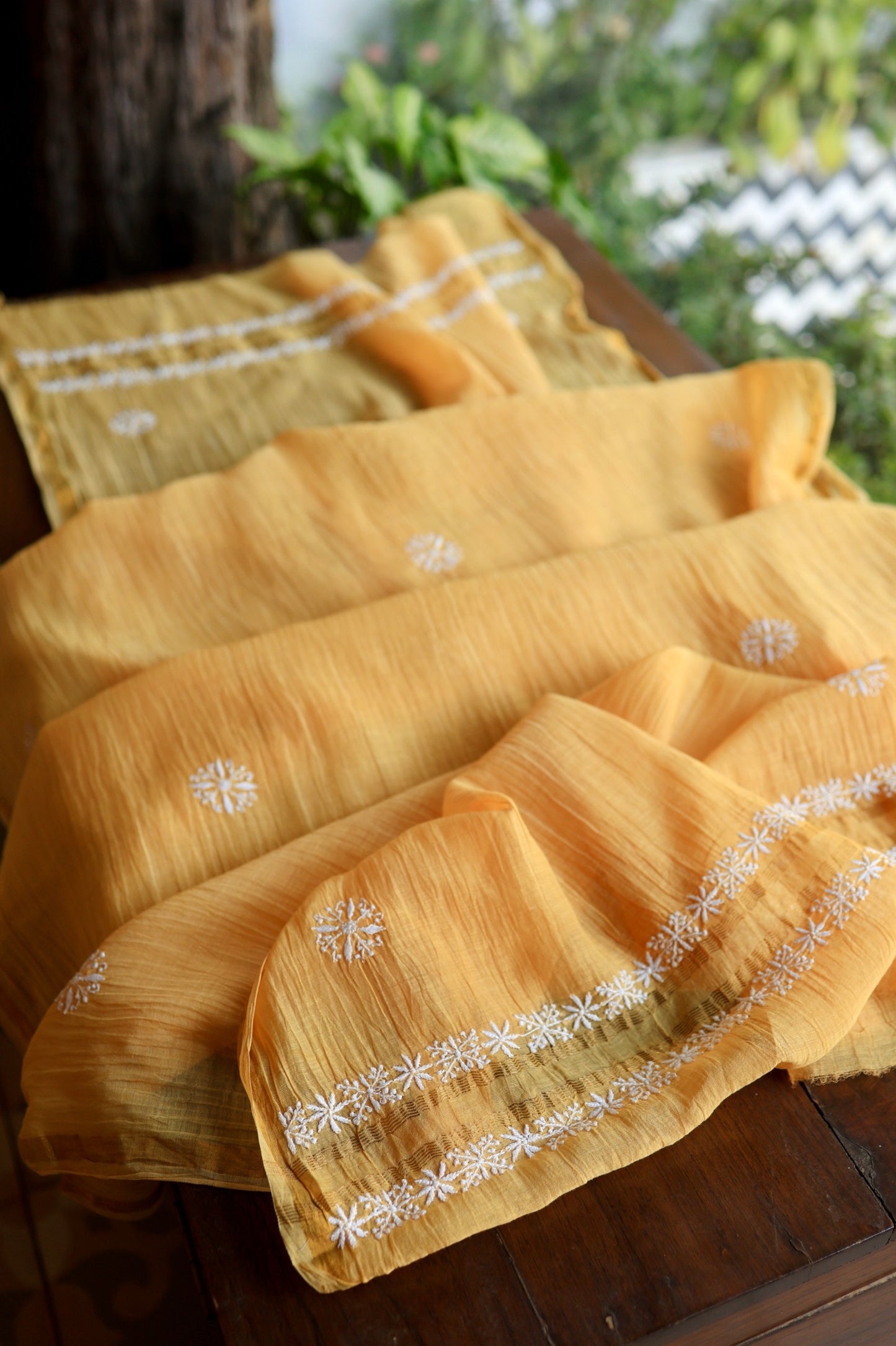 Persian Orange Mal Cotton Fine Chikankari Unstitched Fabric