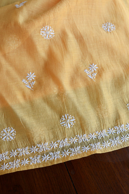 Persian Orange Mal Cotton Fine Chikankari Unstitched Fabric