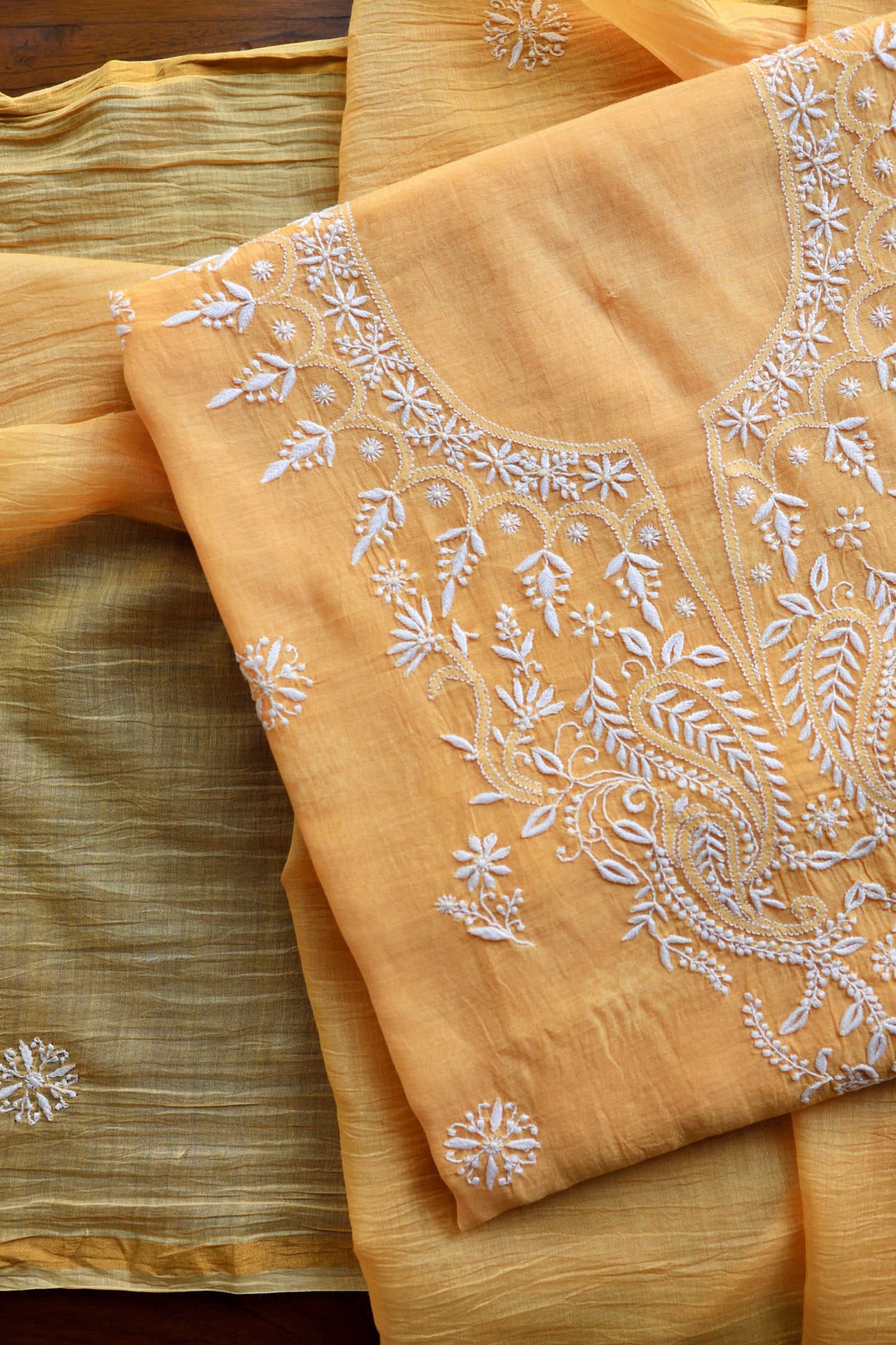 Persian Orange Mal Cotton Fine Chikankari Unstitched Fabric