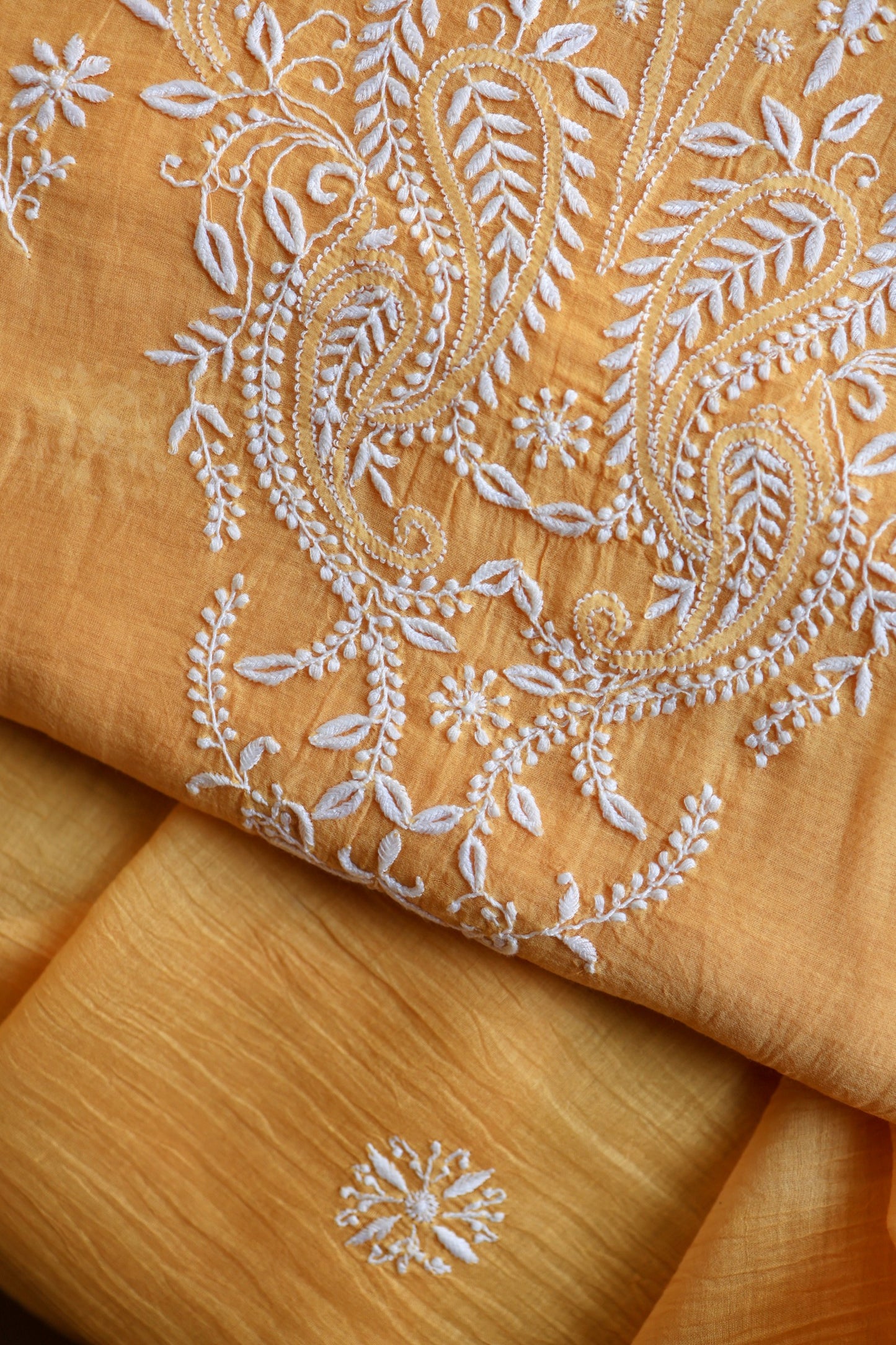 Persian Orange Mal Cotton Fine Chikankari Unstitched Fabric