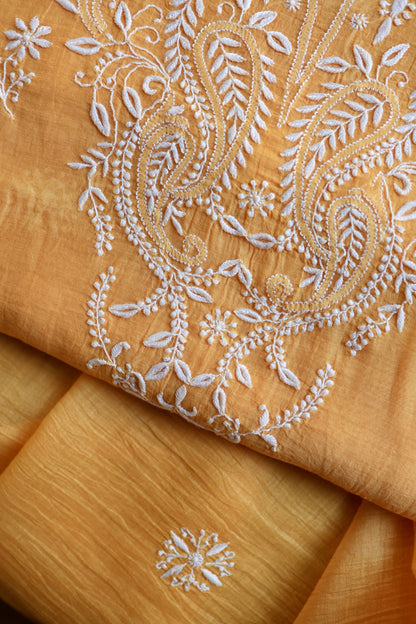 Persian Orange Mal Cotton Fine Chikankari Unstitched Fabric