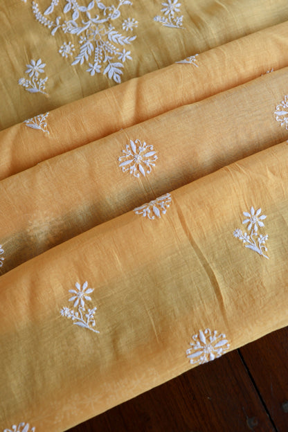 Persian Orange Mal Cotton Fine Chikankari Unstitched Fabric