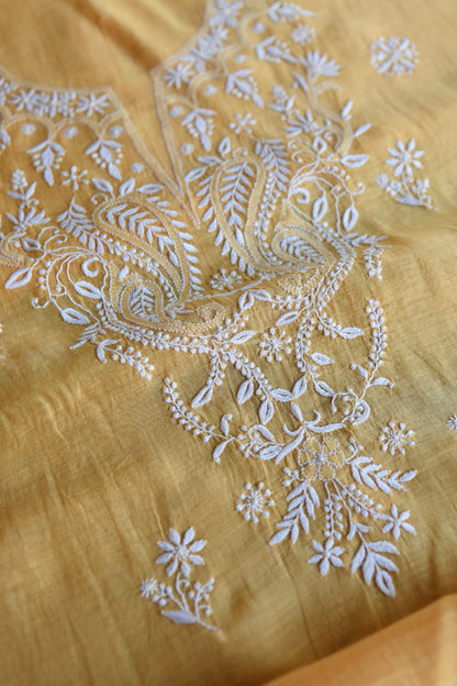 Persian Orange Mal Cotton Fine Chikankari Unstitched Fabric