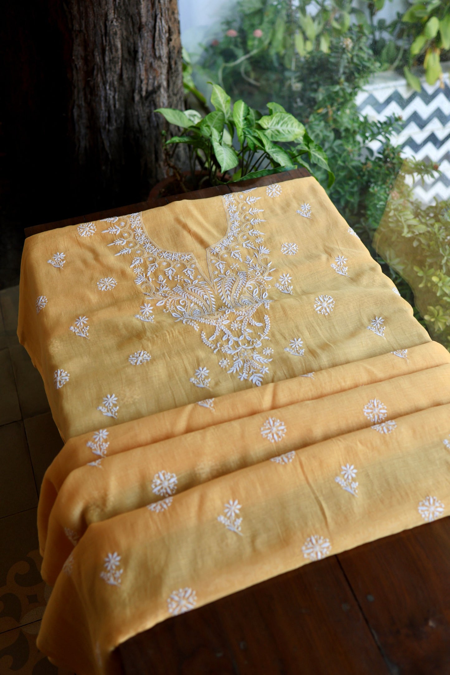 Persian Orange Mal Cotton Fine Chikankari Unstitched Fabric