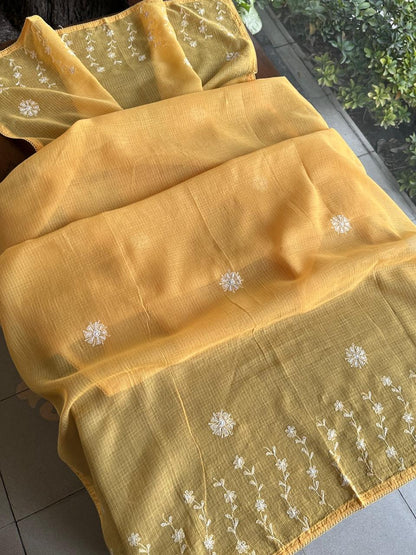 Persian Orange Shade Semi Stitched Kota Tepchi Chikankari Kurta Dupatta Set