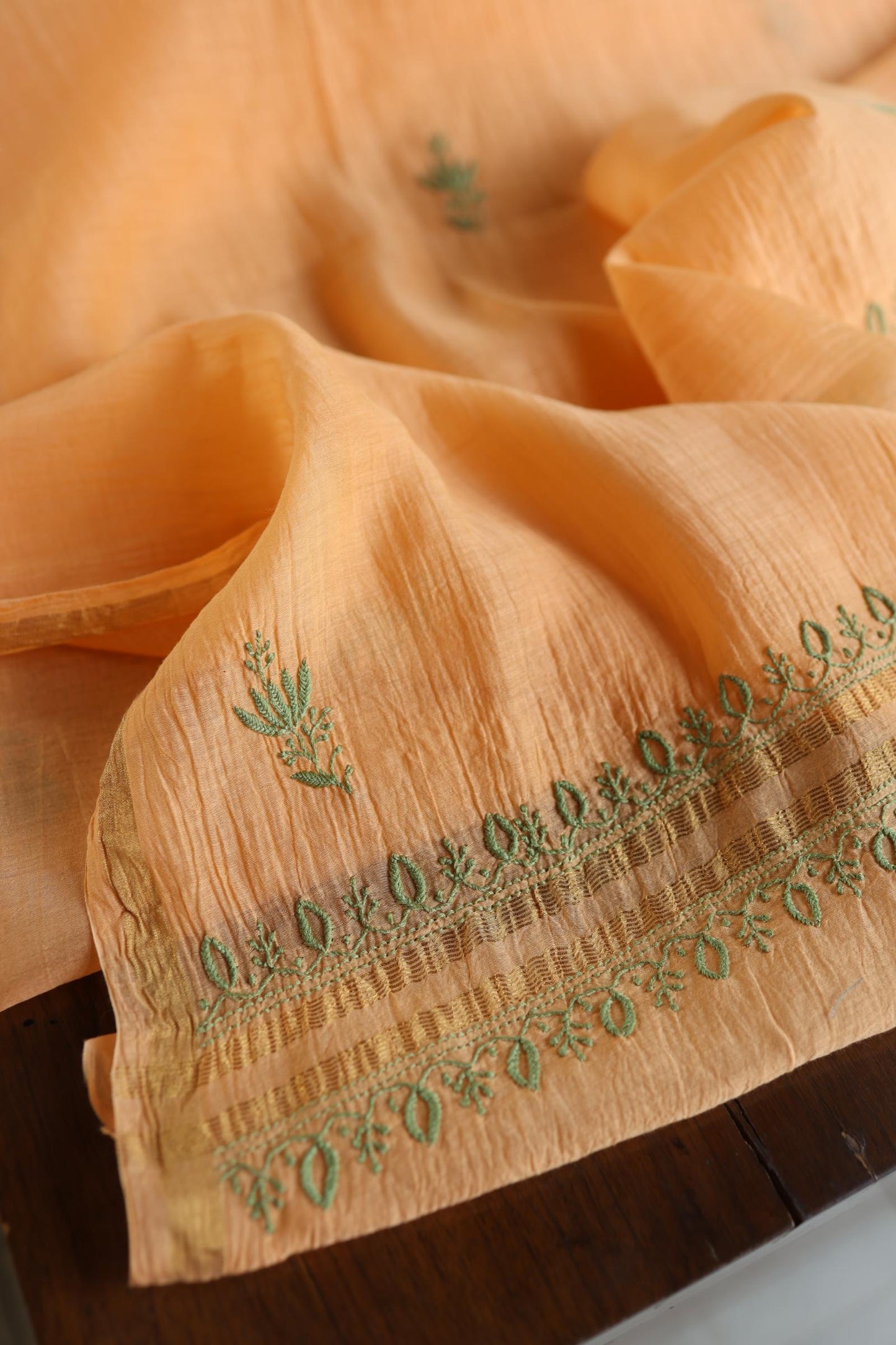 Persian Orange Shade Mal Cotton Chikankari Unstitched Kurta Dupatta Fabrics With Kamdani