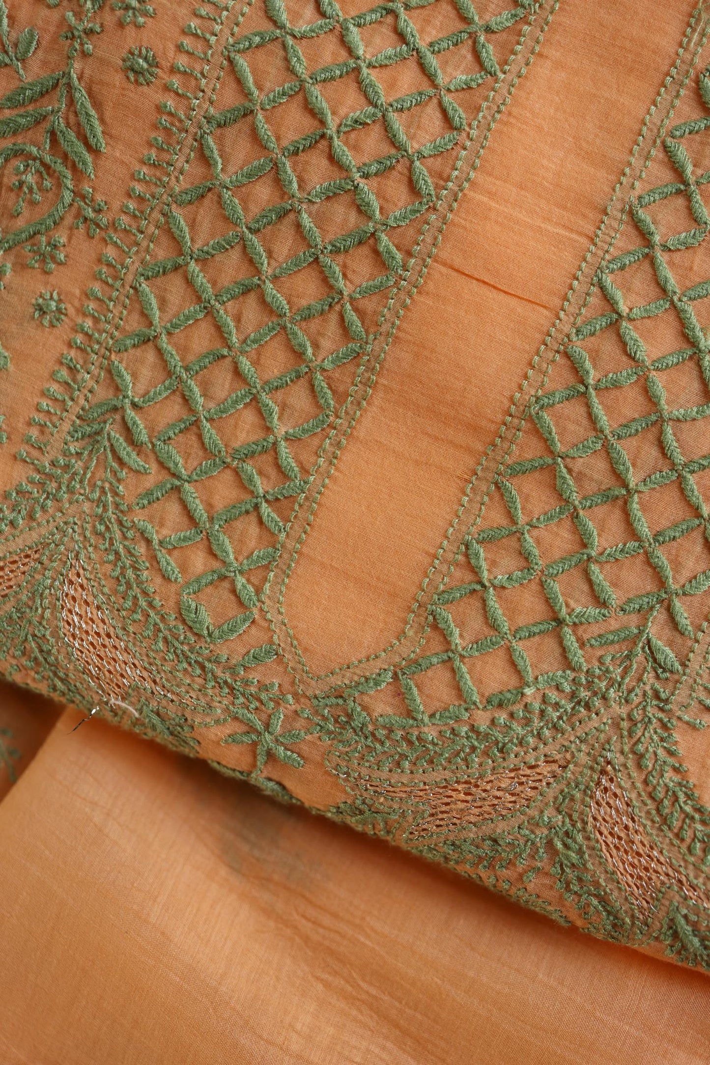Persian Orange Shade Mal Cotton Chikankari Unstitched Kurta Dupatta Fabrics With Kamdani