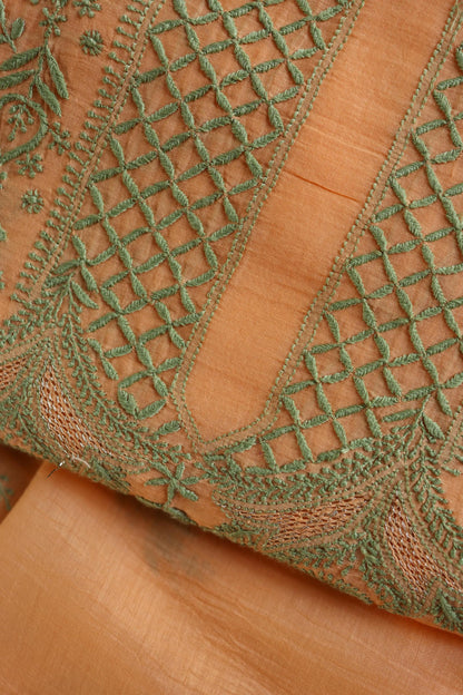 Persian Orange Shade Mal Cotton Chikankari Unstitched Kurta Dupatta Fabrics With Kamdani