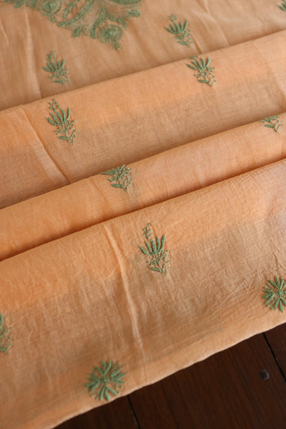 Persian Orange Shade Mal Cotton Chikankari Unstitched Kurta Dupatta Fabrics With Kamdani