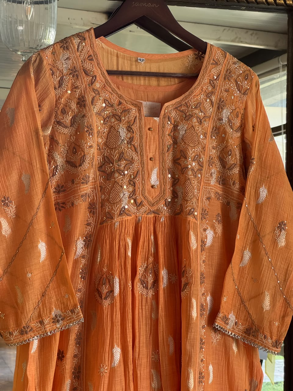Persian Orange Zari Chanderi Chikankari Ready to Wear Tunics