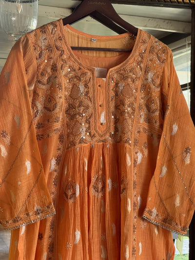 Persian Orange Zari Chanderi Chikankari Ready to Wear Tunics