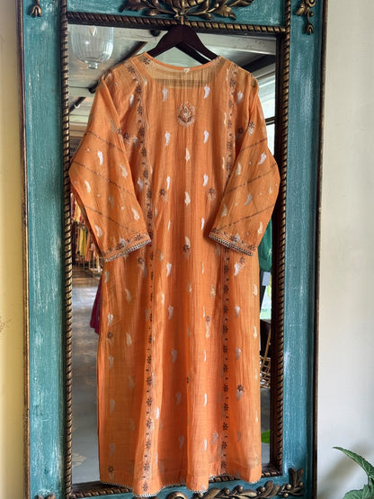Persian Orange Zari Chanderi Chikankari Ready to Wear Tunics