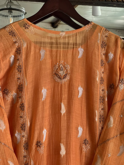 Persian Orange Zari Chanderi Chikankari Ready to Wear Tunics