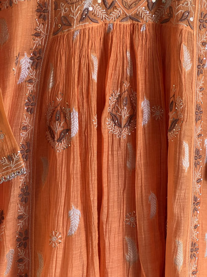 Persian Orange Zari Chanderi Chikankari Ready to Wear Tunics