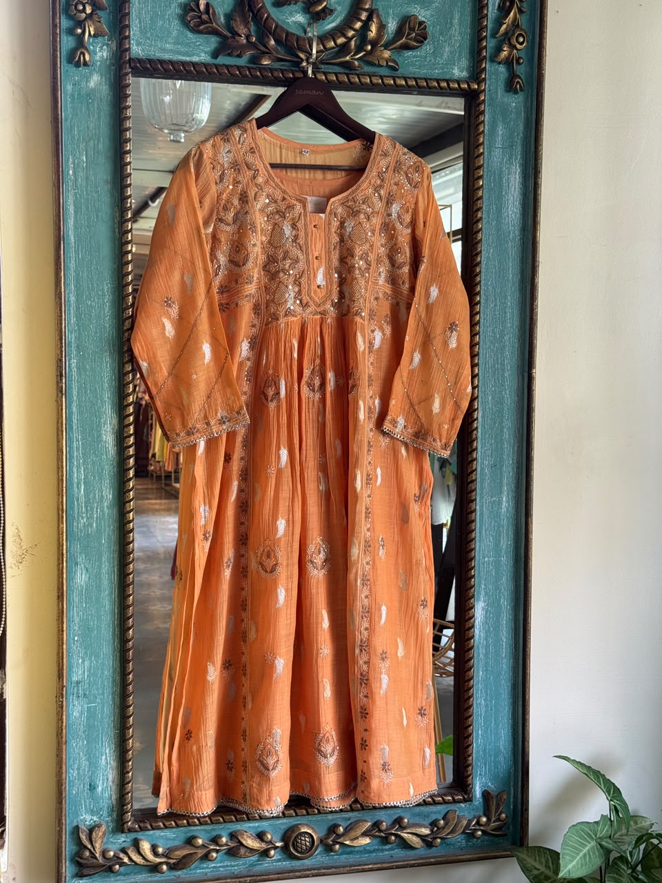 Persian Orange Zari Chanderi Chikankari Ready to Wear Tunics