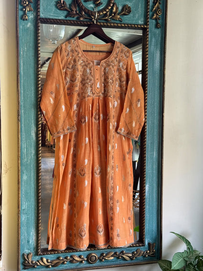 Persian Orange Zari Chanderi Chikankari Ready to Wear Tunics
