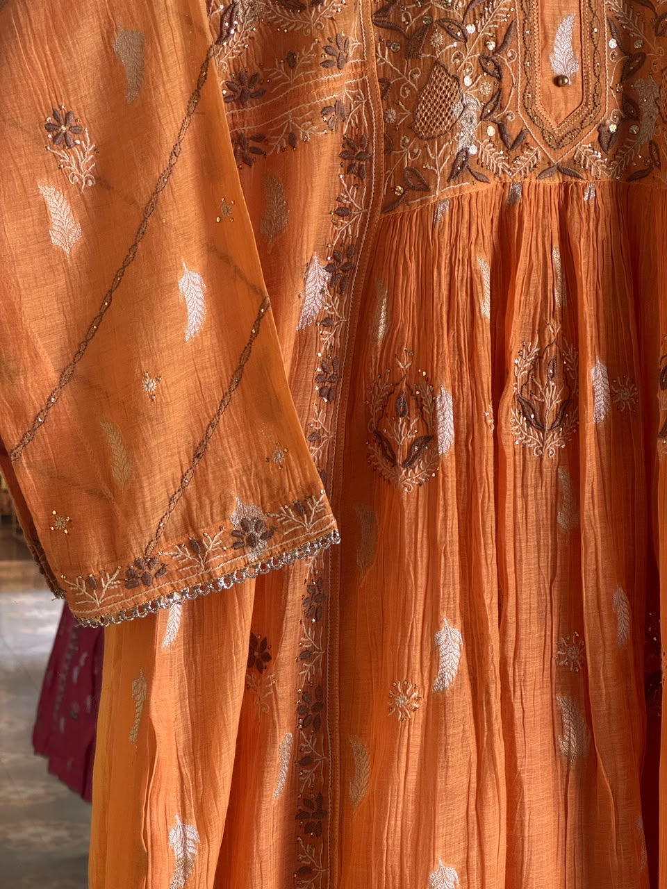 Persian Orange Zari Chanderi Chikankari Ready to Wear Tunics