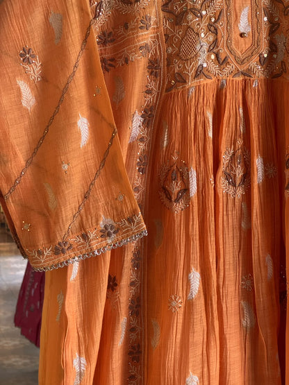 Persian Orange Zari Chanderi Chikankari Ready to Wear Tunics