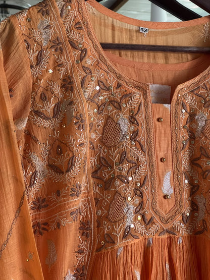 Persian Orange Zari Chanderi Chikankari Ready to Wear Tunics