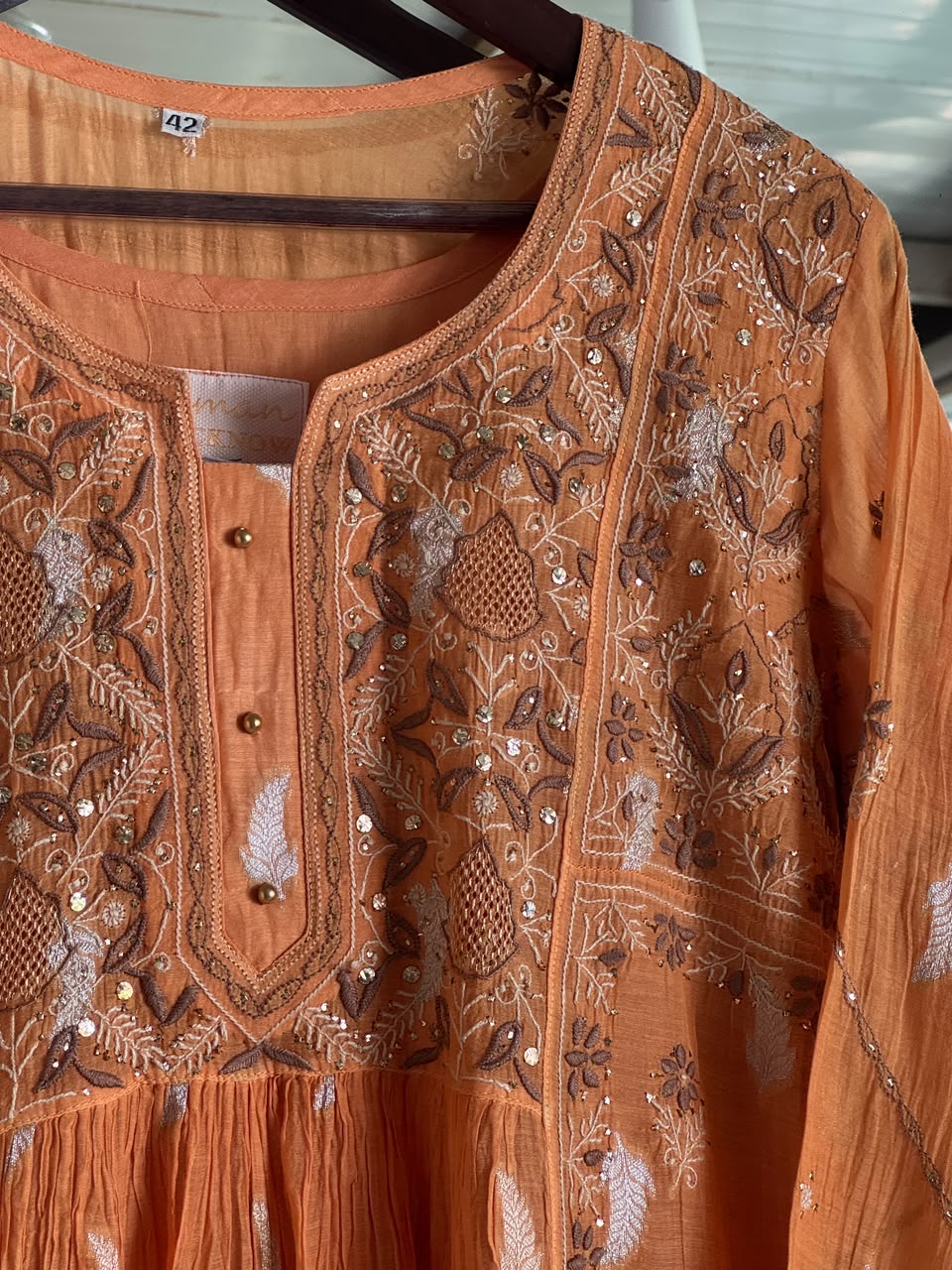 Persian Orange Zari Chanderi Chikankari Ready to Wear Tunics