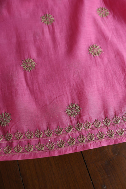 Persian Pink & Beige Shade Mal Cotton Chikankari Unstitched Kurta Dupatta Fabric With Kamdani