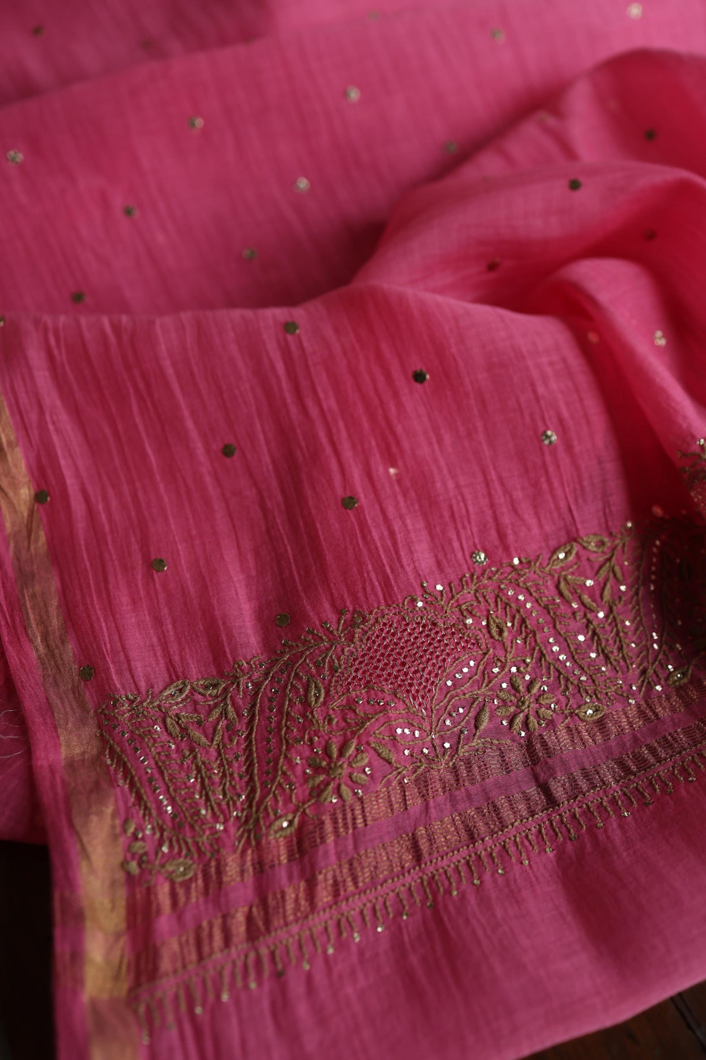 Persian Pink & Beige Shade Mal Cotton Chikankari Unstitched Kurta Dupatta Fabric With Kamdani