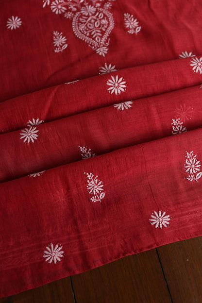 Persian Red Shade Mal Cotton Fine Chikankari Unstitched Fabric