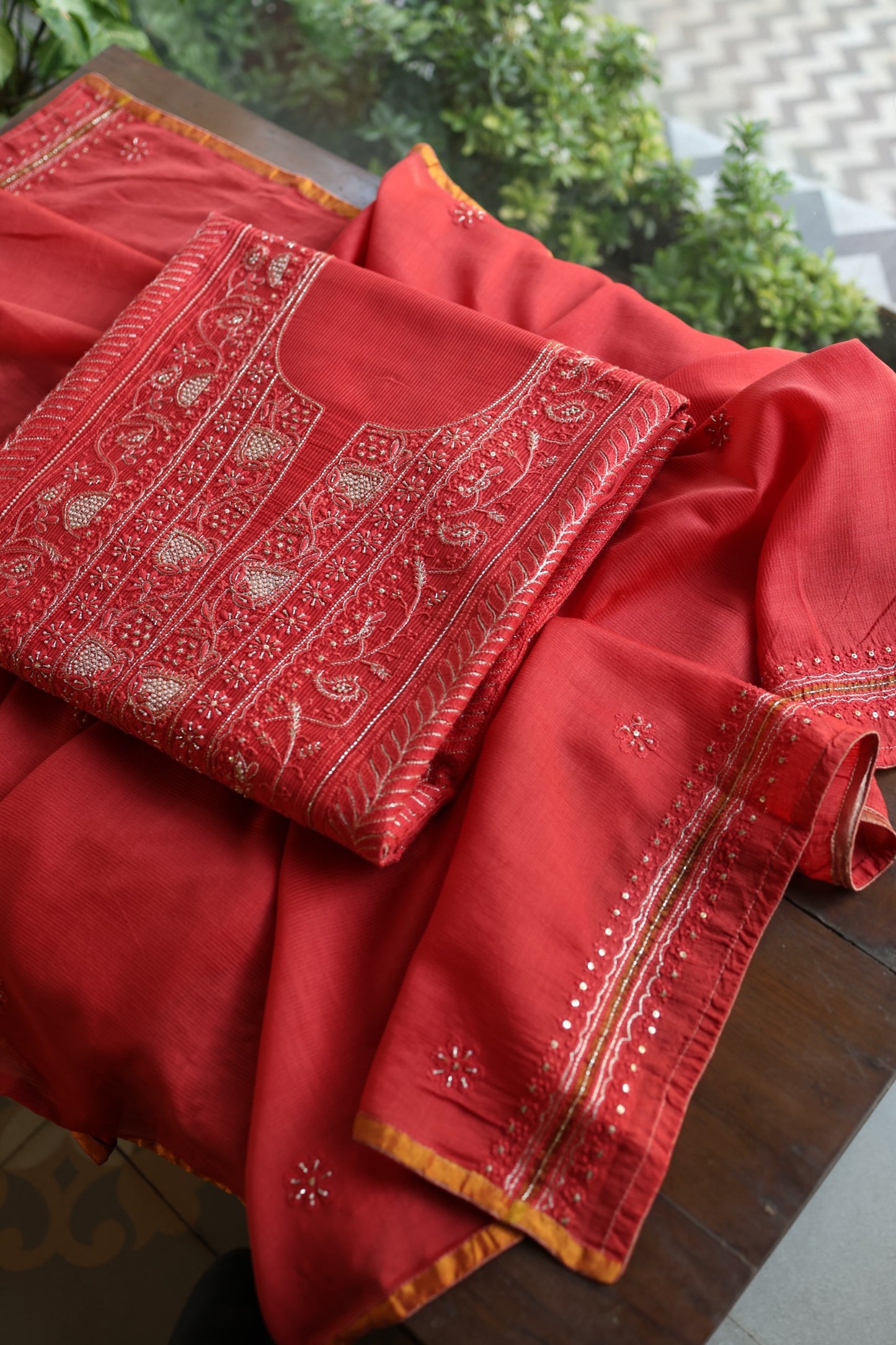 Persian Red Shade Rasm Maheshwari Highlights Fabric